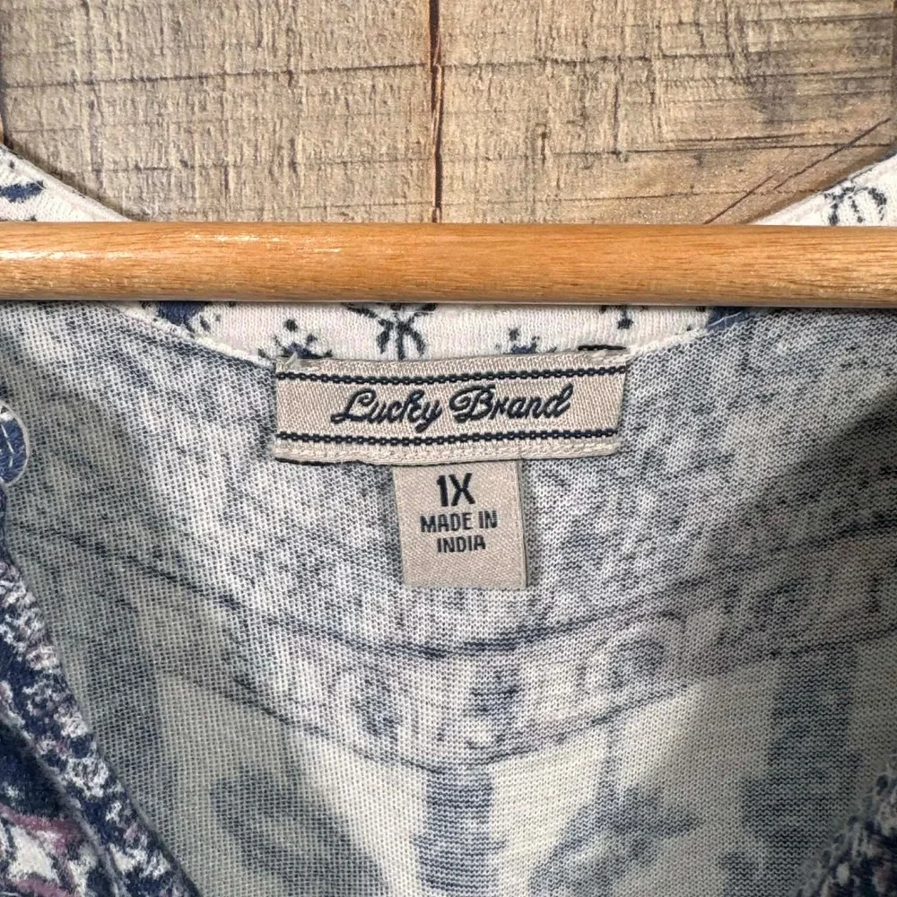 Lucky Brand 1X Boho Ikat Print Tunic Top Cottagecore Folk Festival Plus Size - Picture 2 of 4